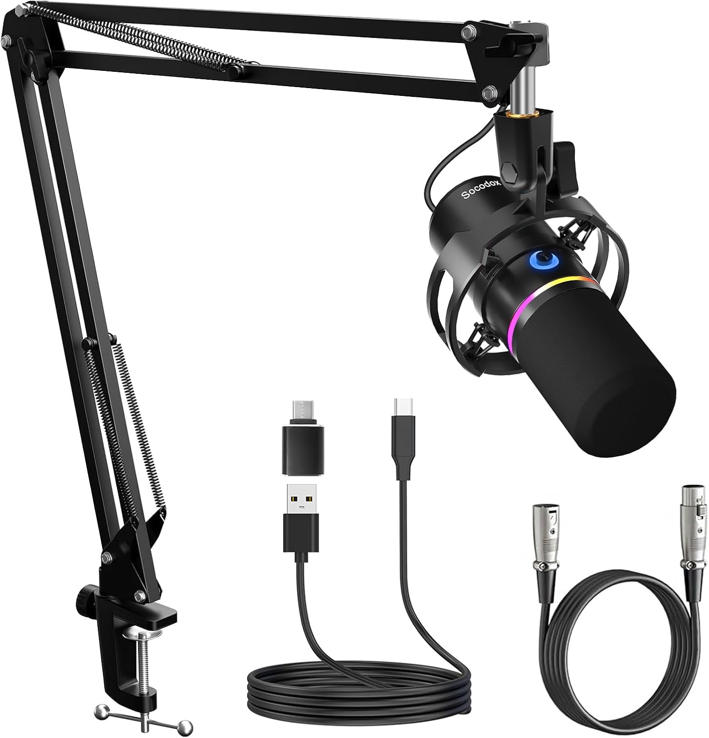 Streaming-Equipment - XLR/USB Dynamic Microphone with Arm, Streaming Microphone with Noise Cancellation, Independent Volume Control, Podcast Microphone for Studio Gaming Recording