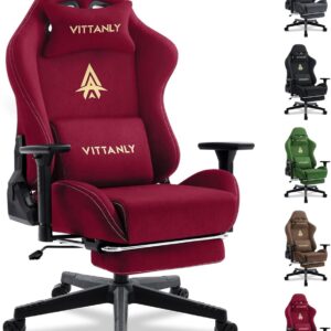 Gaming Chairs – Vittanly Gaming Chair, Luxury Faux Suede Gaming Chair, Office Chair, Ergonomic Desk Chair with Footrest, Headrest and Lumbar Cushion, 3D Armrests, 90-155° Backrest, Wine Red
