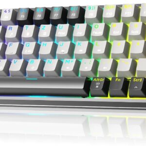 Gaming Tastatur & Maus – TMKB T68-D Wireless Mechanical 60% Gaming Keyboard, Tri-Mode (BT5.0/2.4GHz/USB-C), German QWERTZ Layout, RGB Lighting, Red Switch – Black/Grey