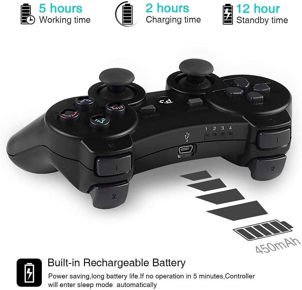 Gaming Consoles & Controllers - Cypin Wireless Controller for PS3 Bluetooth Game Controller Joystick Gamepad Playstation 3 Dual Vibration 6-Axis USB Controller Wireless Joypad (Black) – Bild 3