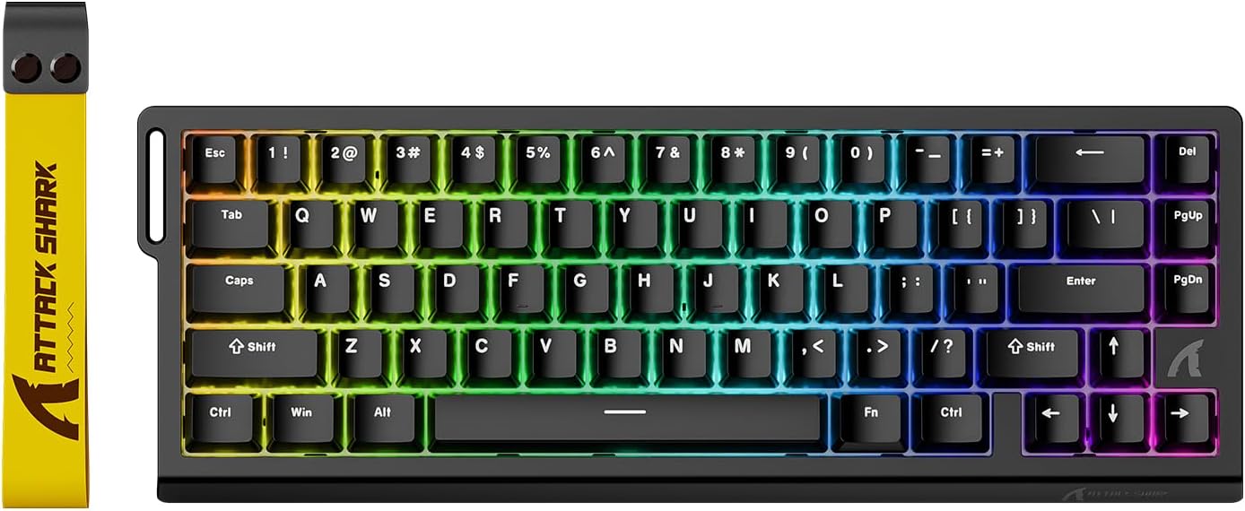 Gaming Tastatur & Maus - ATTACK SHARK X68 HE 8000Hz Rapid Trigger Keyboard, 0.01 mm RT Accuracy, Wired RGB 60% Gaming Keyboard with Magnetic Switches, Adjustable Actuation, Snap Tap, for PC/Mac, Black