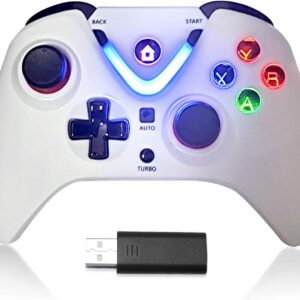 Gaming Consoles & Controllers – RALAN Wireless Game Controller with LED Lighting, Compatible with Xbox One S/X, Xbox Series S/X, PC Gaming Gamepad, Remote Control Joypad with 2.4G Wireless Adapter, Rechargeable Battery (White)