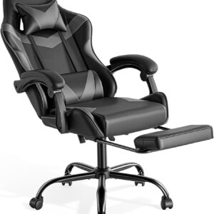 Gaming Chairs – Sweetcrispy Gaming Chair, Gaming Chair with Footrest, Headrest, Lumbar Support, Ergonomic PC Chair, Height-Adjustable Office Chair, Computer Chair, Gamer Chair, Rotating Desk Chair, Grey