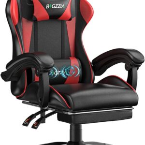 Gaming Chairs – bigzzia Gaming Chair with Massage Function and Footrest, Ergonomic Gaming Chair Adjustable Backrest 90-135°, Gaming Chair with Massage Lumbar Cushion and Headrest, Gamer Chair, Red