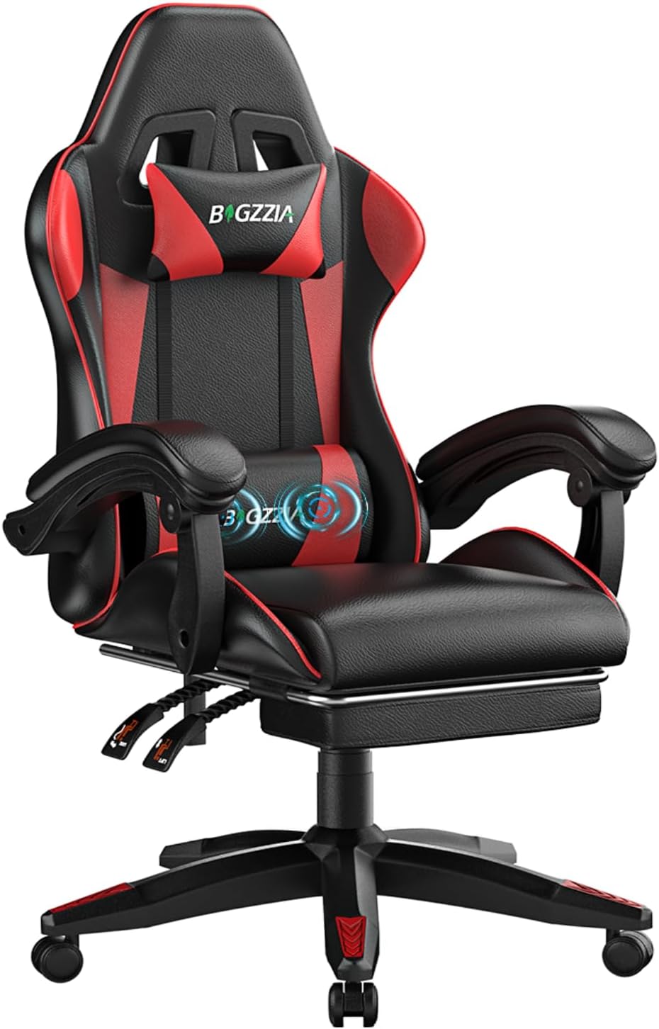 Gaming Chairs - bigzzia Gaming Chair with Massage Function and Footrest, Ergonomic Gaming Chair Adjustable Backrest 90-135°, Gaming Chair with Massage Lumbar Cushion and Headrest, Gamer Chair, Red