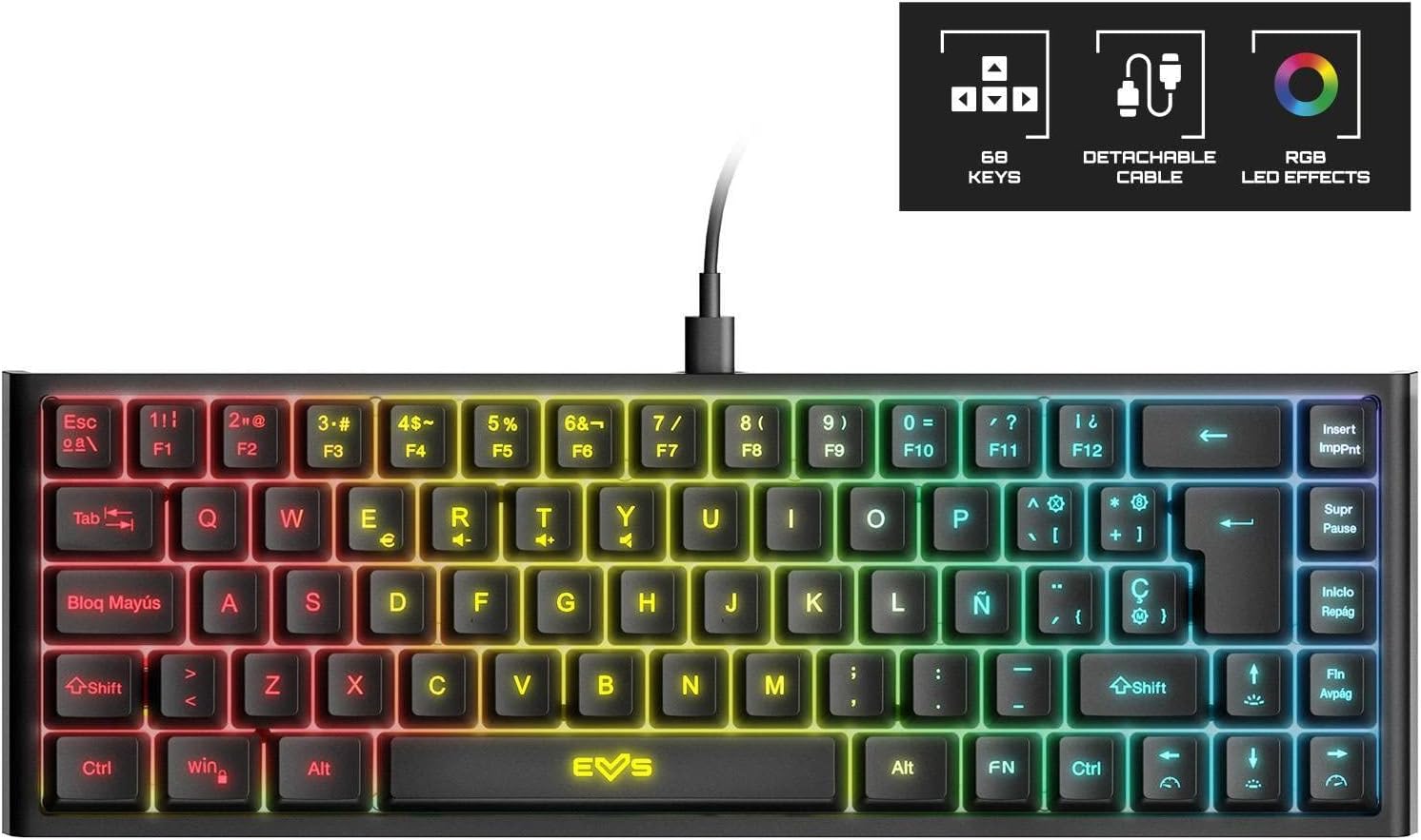 Gaming Tastatur & Maus - Energy Sistem Gaming Keyboard ESG K4 Compact RGB Gamer Keyboard (69 Keys, RGB Lights, Removable Cable, Membrane) - Black – Bild 9