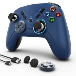 Gaming Consoles & Controllers – PC Joystick, Wireless Game Controller mit Double Vibration, 4 Programmierbare Tasten, Turbo, 6-Achsen, LED Beleuchtung, Gamepad für Windows/Switch/Steam/MacOS/Android/iOS/Smart TV/Tablet(Blau)