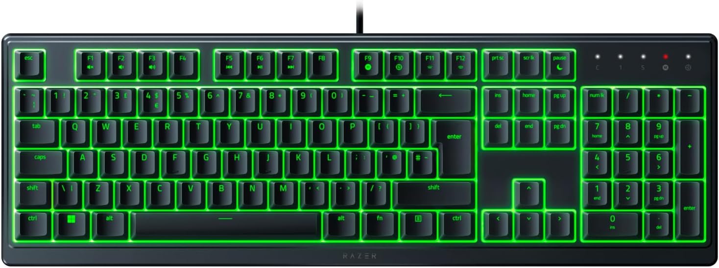 Gaming Tastatur & Maus - Razer Ornata V3 X - Flat Membrane Keyboard with Chroma RGB (Silent Membrane Switches, Ergonomic Wrist Rest, Keycaps Anti-UV Coating) UK Layout | Black