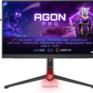Gaming PC & Gaming Monitors – AOC Agon Pro AG274QZM – 27 Inch QHD Gaming Monitor, 240 Hz, 1 ms, FreeSync, G-Sync Compatible, HDR1000 (2560 x 1440, HDMI, DisplayPort, USB-C, USB Hub) Black