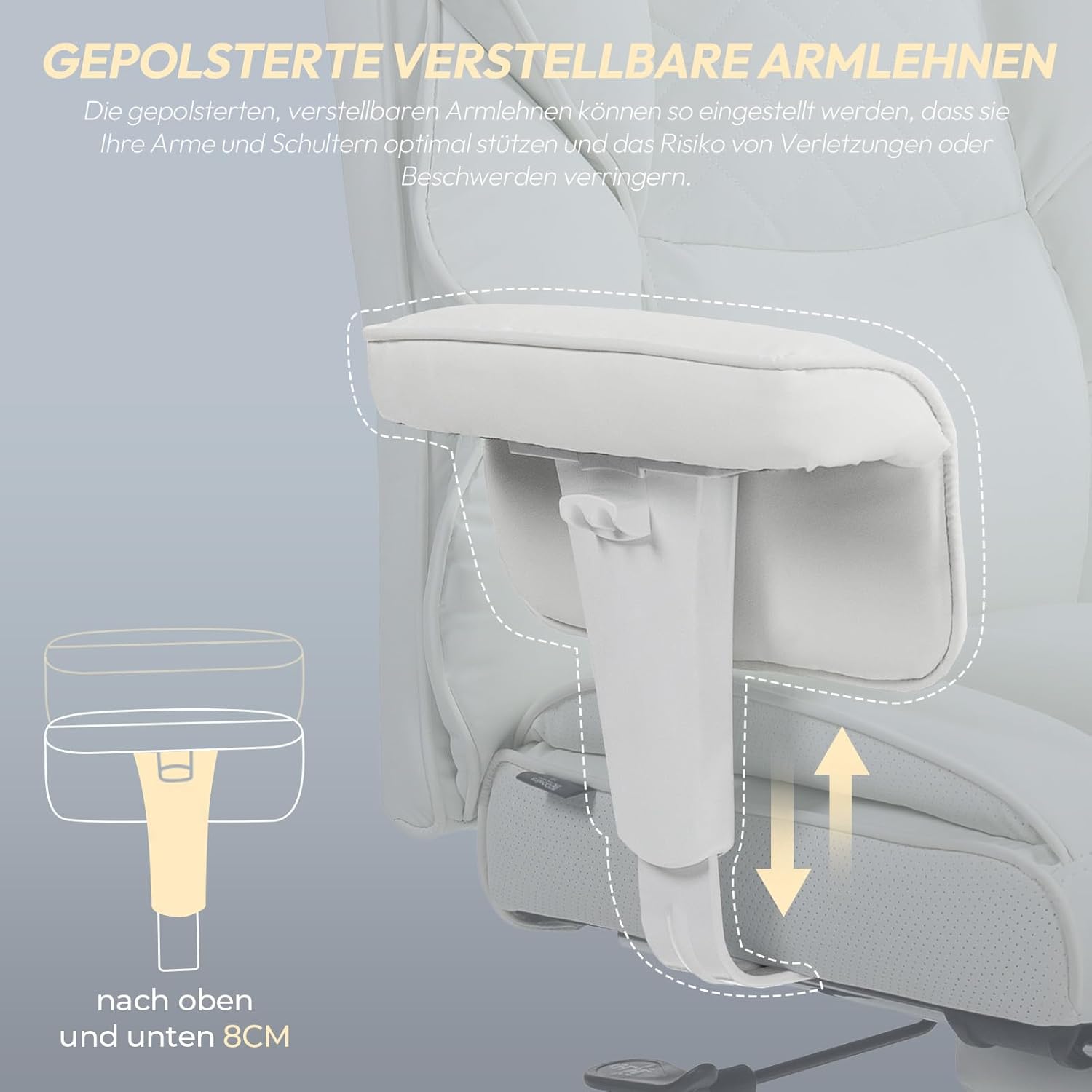 Gaming Chairs - Dowinx Gaming Chair, Office Chair Ergonomic with Pocket Spring Cushion, Executive Chair with Double Layer Soft Backrest and Adjustable Lumbar Cushion, Armrests and Footrest, PC Chair (PU, White) – Bild 5