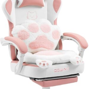 Gaming Chairs – Dowinx Gaming Chair Ergonomic Gaming Chair with Footrest, Gaming Chair & PC Chair Gaming with Fabric, Desk Chair Ergonomic, Gamer Chair Comfortable, Gaming Chair for Adults, Pink White