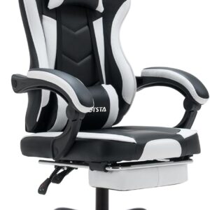 Gaming Chairs – Gaming Chair, Computer Chair, Ergonomic Gaming Chair with Footrest, Office Chair, Ergonomic Computer Chair with Lumbar Support, Black and White