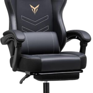 Gaming Chairs – GTPLAYER Gaming Chair, Ergonomic Gamer Chair with Footrest, Office Chair Height Adjustable with Head and Lumbar Cushion, Swivel Chair Made of Faux Leather, Black