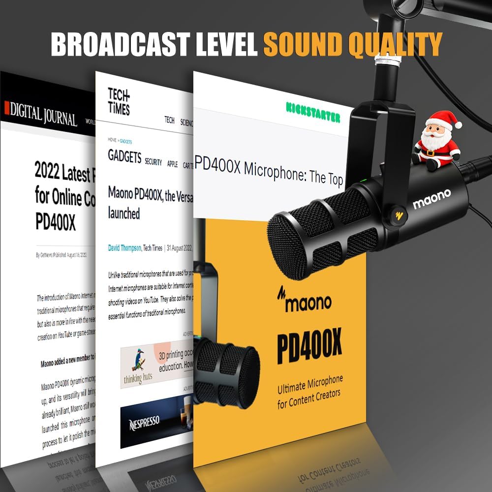 Streaming-Equipment - MAONO Dynamic Microphone, USB/XLR Podcast PC Microphone with Software, EQ, Tap-to-Mute, Gain Control and Volume Control, Studio Microphone for Broadcasting, Recording, Streaming and Gaming (PD400X) – Bild 2