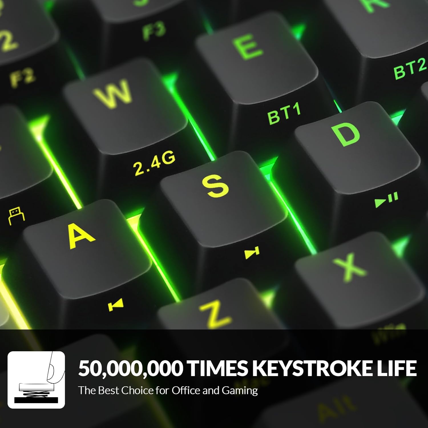 Gaming Tastatur & Maus - Rii Gaming Keyboard, 60% Mechanical Gaming Keyboard, Rechargeable RGB Keyboard with Bluetooth/Wired USB-C/2.4GHz, Linear Red Switch, PBT Keycaps, QMK/VIA for – Bild 5