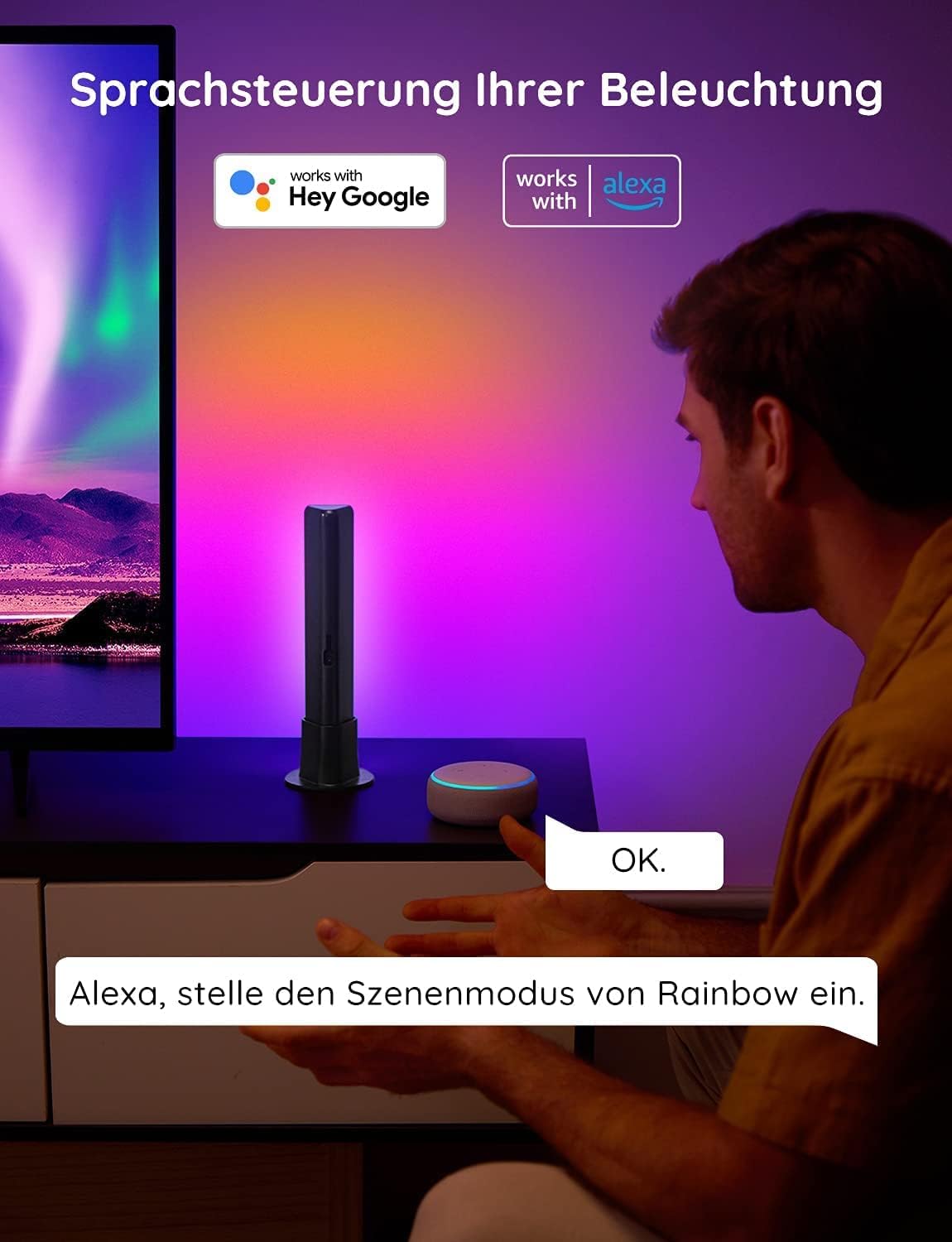 Streaming-Equipment - Govee Flow Plus Smart Lightbar, Gaming Lamp, Works with Alexa and Google Assistant, RGBICWW, WiFi, LED, TV Backlight Sync with Music, LED Ambient Light for Gaming, PC, TV – Bild 3