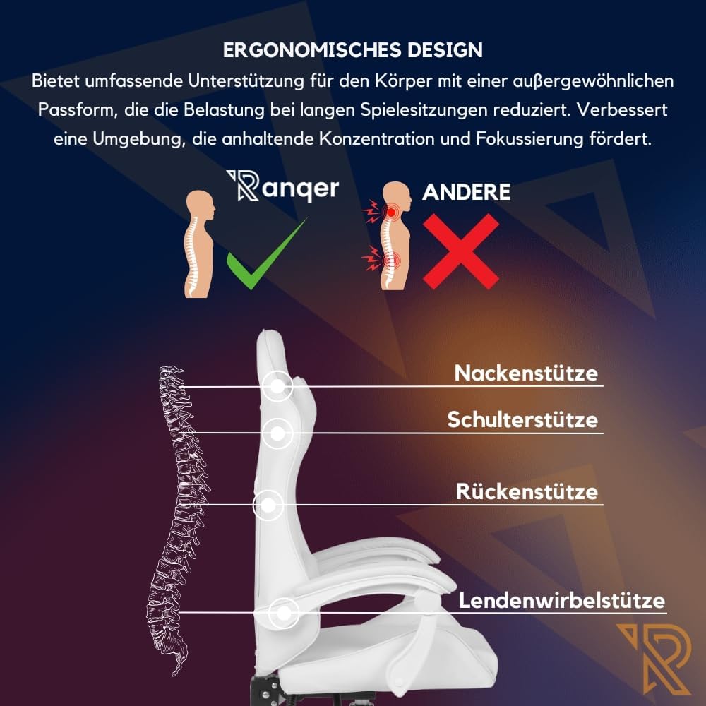 Gaming Chairs - Apollo Gaming Chair, Office Chair, PC Chair, Gamer Chair with Headrest, Lumbar Cushion and Armrests, Adjustable Backrest 90-135°, Gaming Chair, White – Bild 6