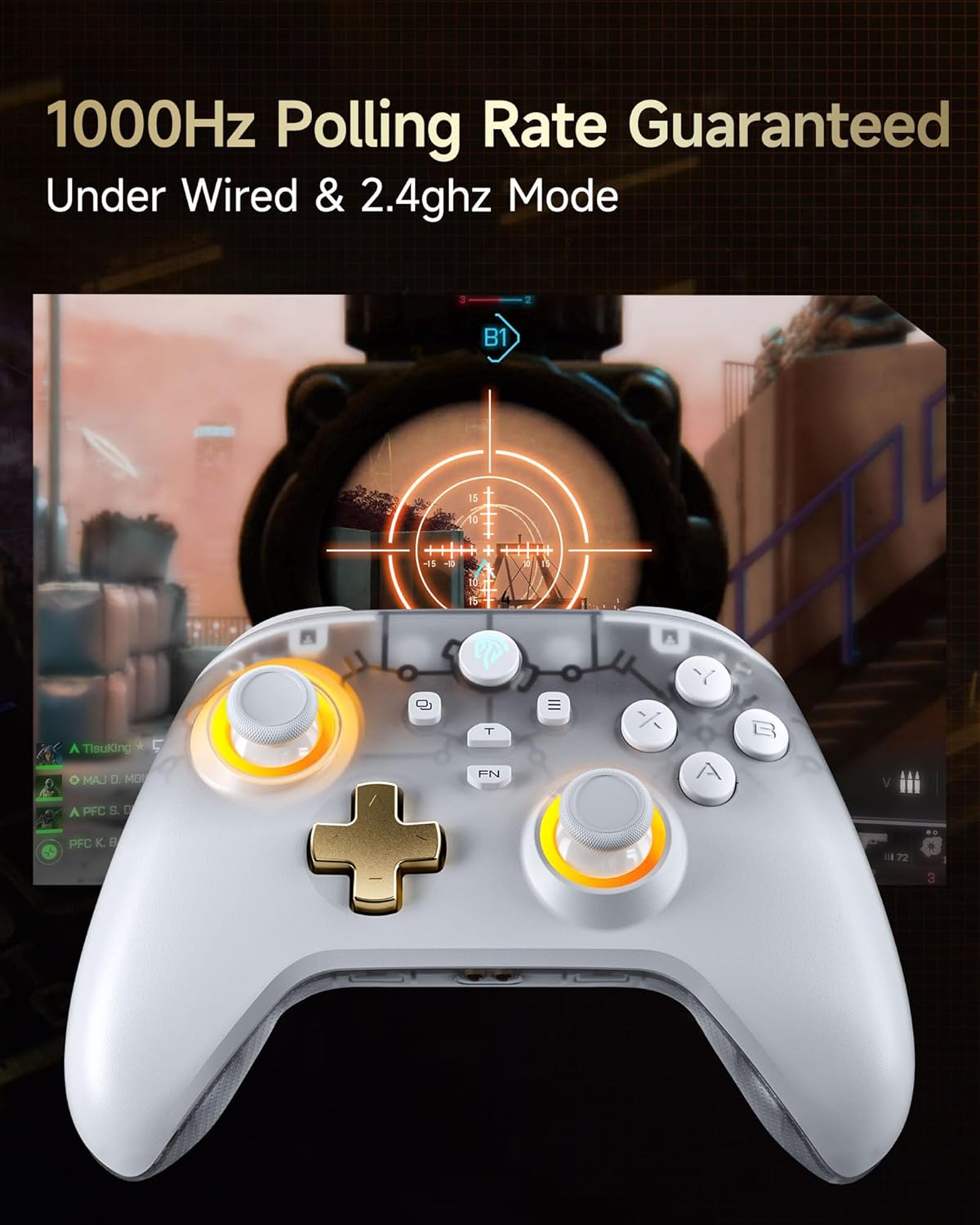 Gaming Consoles & Controllers - AKNES EasySMX D05 Wireless Gaming Controller mit Ladestation für PC/Switch/iOS/Android, Hall Effekt Joystick & Trigger, 2 Programmierbare Rücktasten, 1000Hz Polling Rate, RGB-Beleuchtung (Weiß) – Bild 7