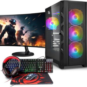 Gaming PC & Laptops – Basic Gaming Complete PC Set Ryzen 3 3200G, 16 GB DDR4, 1000 GB SSD M.2, Win 11 Pro 64bit + 24 Inch Monitor + Keyboard, Mouse, Headset Bundle