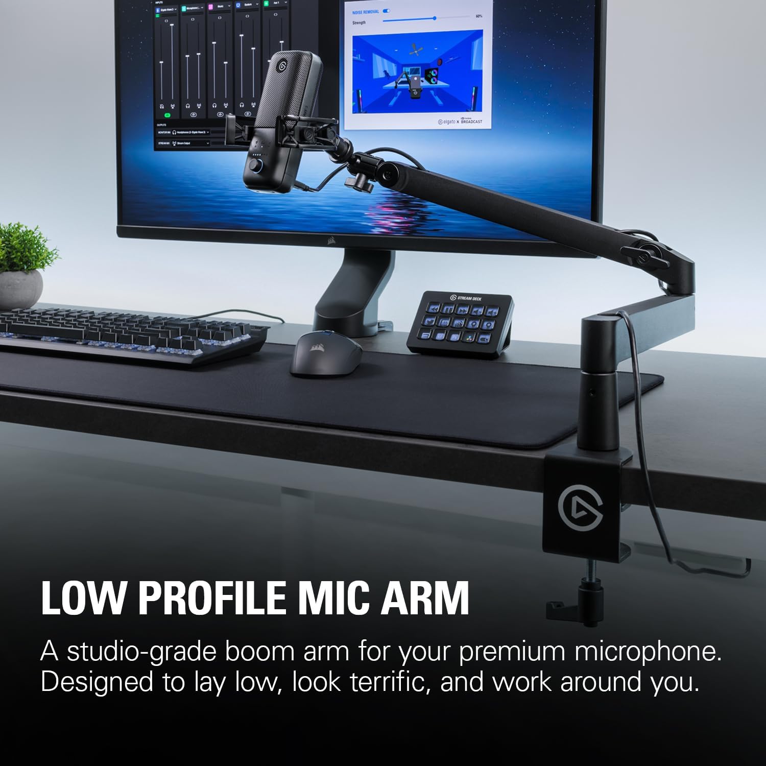 Streaming-Equipment - Elgato Wave Mic Arm LP - Premium Low Profile Microphone Boom with Cable Channels for a Clean Workplace, Table Clamp, Versatile, Fully Adjustable, Ideal for Podcast, Streaming, Gaming, Home Office – Bild 2