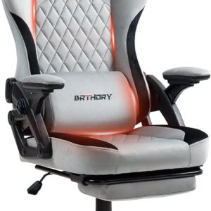 Gaming Chairs – Gaming Chair, Ergonomic Racing Gamer Chair with Adjustable Headrest, Desk Chair with Fabric Surface, Spring Seat Cushion, Connecting Armrests and Footrest, Rocker Function, 135° Grey