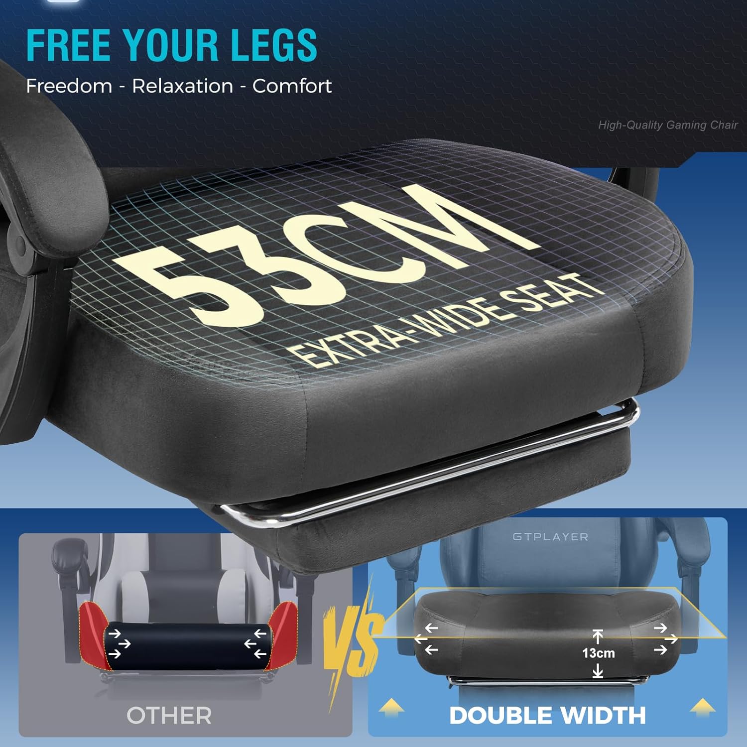 Gaming Chairs - GTPLAYER Gaming Chair, Breathable Office Chair, Ergonomic Office Chair, High-Quality Fabric, Ergonomic PC Chair, 160° Adjustable Backrest and Extendable Footrest, Grey – Bild 4