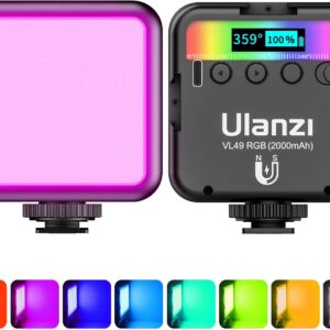 Streaming-Equipment – Video Light RGB, ULANZI VL49 LED Video Light with 2000 mAh Battery, Camera Light Small Dimmable 2500K-9500K, Back Magnets, Photo Light Compact for Macro Shooting, Product Photography and YouTube Vlogs