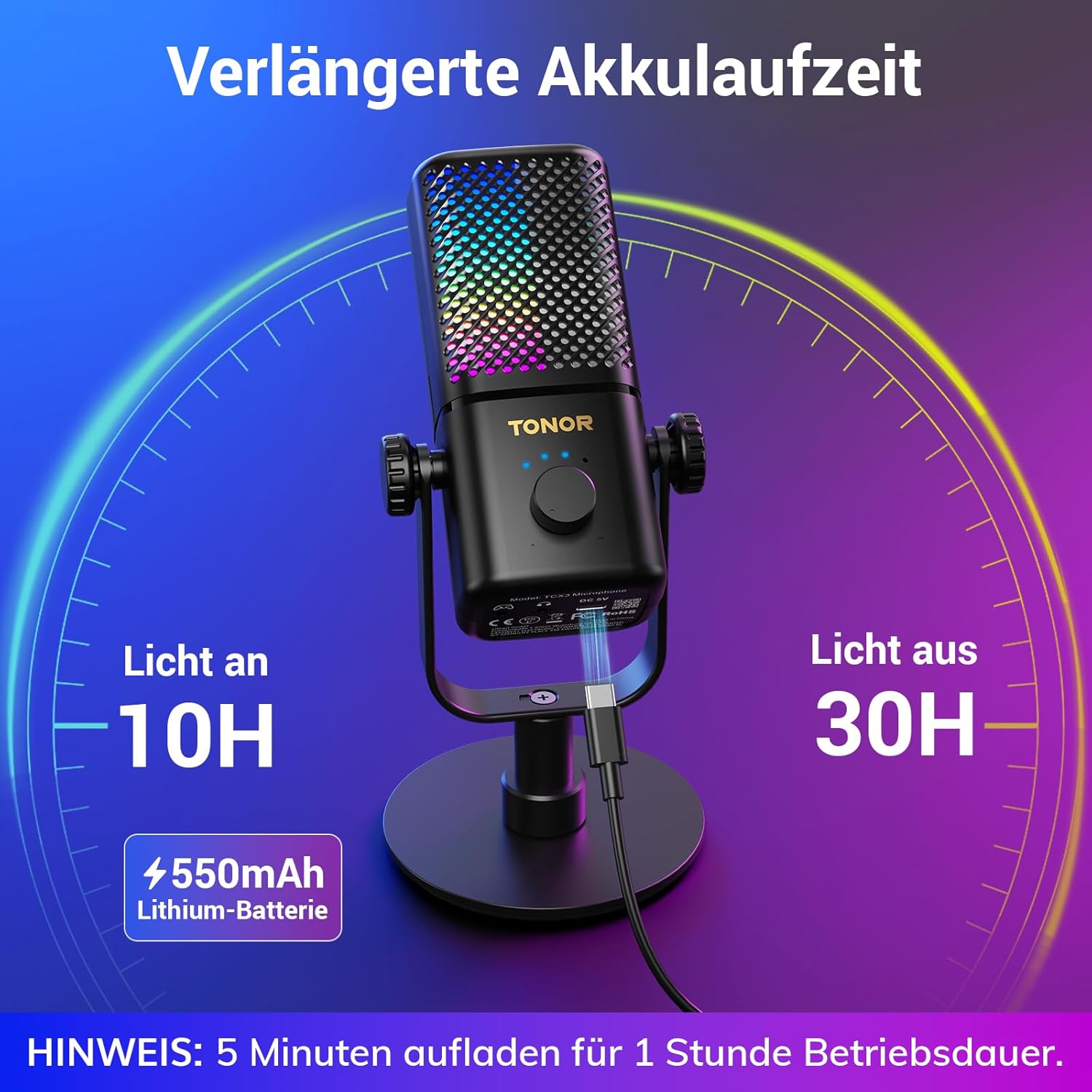 Streaming-Equipment - TONOR Gaming Microphone Compatible with Xbox, Condenser Microphone with RGB, Mute/GAIN Control/Monitoring, 30 Hours Battery Life Microphone for Streaming/Podcasting, Compatible with Capture Cards, – Bild 3