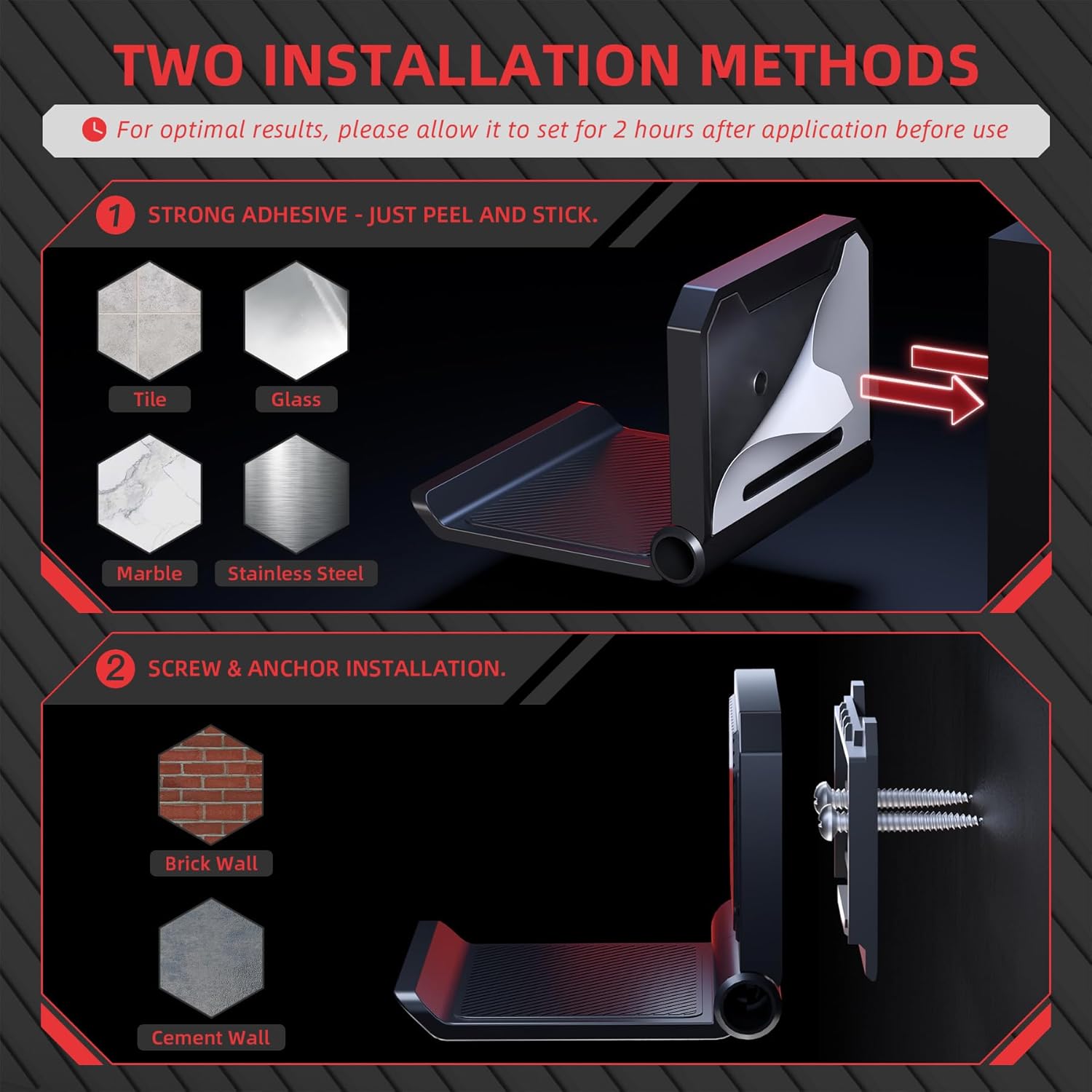 Gaming Consoles & Controllers - PlayVital FOLD Wall Mount Controller Holder for PS5/4, Foldable Wall Stand for Xbox Series X/S, Switch Pro, Gaming Headphone Stand for Xbox Wireless Headset, for Pulse 3D Headset, Black (Pack of 2) – Bild 5