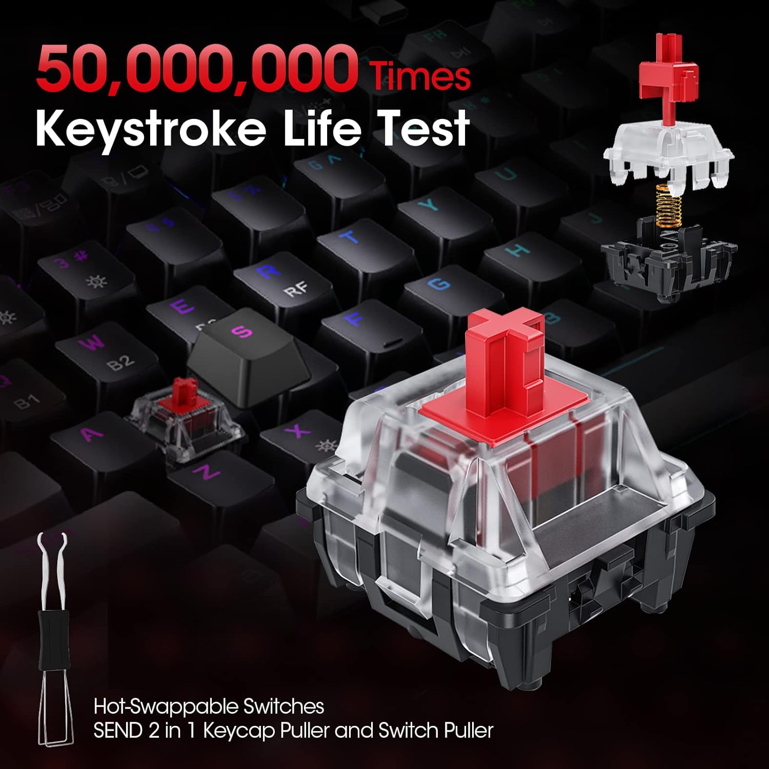 Gaming Tastatur & Maus - KOORUI Gaming Keyboards, 26 RGB Backlit Mechanical Keyboard Wireless/Wired Compatible Bluetooth 82 Keys Rechargeable 4000mAh Battery UK Layout with Red Switch – Bild 6