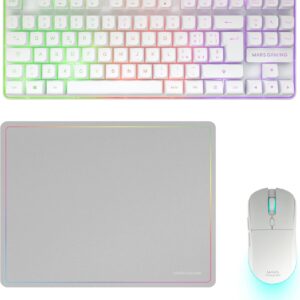 Gaming Tastatur & Maus – Mars Gaming MCPWTKL, Wireless Gaming Combo, DualPro Link 2.4GPRO Technology, TKL FRGB Rainbow Keyboard + RGB 3200DPI Mouse with HUANO Switches + Non-Slip 360 x 260 mm Mouse Mat, White, Italian