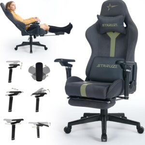 Gaming Chairs – Ergonomic Gaming Chair with 6D Adjustable Armrests – Faux Leather, PC Gamer Chair with Footrest, Breathable Gaming Chair with 90-155° Tilt, Grey/Green