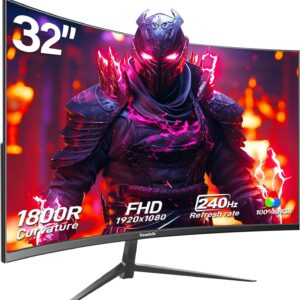 Gaming PC & Gaming Monitors – Gawfolk Gaming Monitor 32 Inch Curved, 240Hz PC Screen Full HD 1080P, Frameless 1800R Curved Computer Monitor Supports VESA