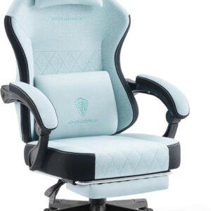 Gaming Chairs – Dowinx Gaming Chair Fabric with Spring Cushion, Massage Lumbar Support, Office Chair with Footrest for Adults, Ergonomic Gaming Armchair, Large and High for Office Gaming, 135 kg, Aqua