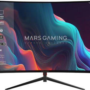 Gaming PC & Gaming Monitors – Mars Gaming MV-27C, Gaming Monitor Curved 27 Inch FHD 1080p 200Hz, HDR10 1ms, FreeSync, G-Sync, Frameless Monitor, Tilt 20°, Low Blue Light, Flicker-Free, HDMI + DisplayPort + 3.5 mm Jack, Black