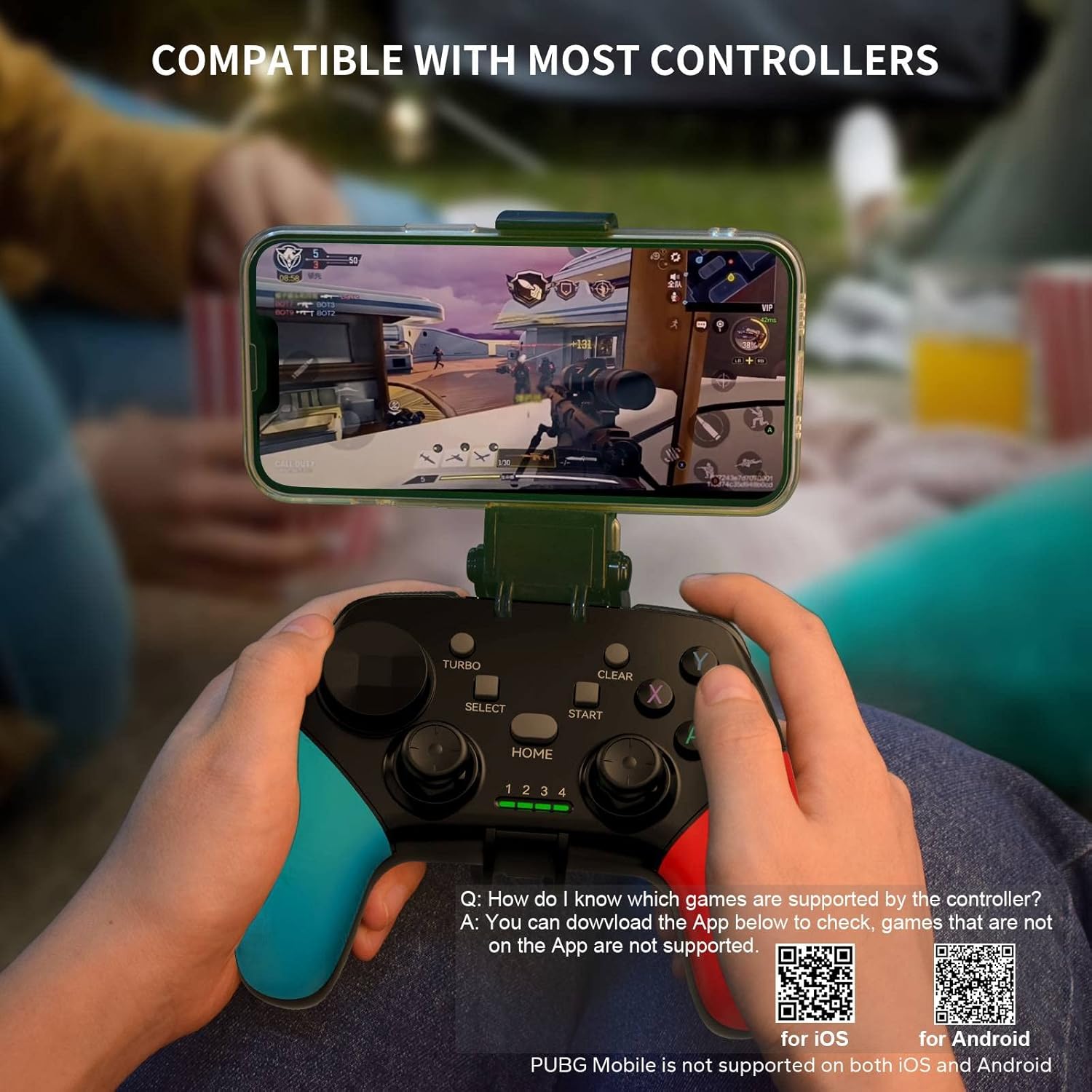 Gaming Consoles & Controllers - arVin Wireless Game Controller für iPhone, Android, PC, Bluetooth Mobile Gaming Controller für iPhone 15, iPhone 16, Samsung Galaxy S24, Huawei, Motorola, OnePlus, Google-Call of Duty (Rot und Blau) – Bild 5