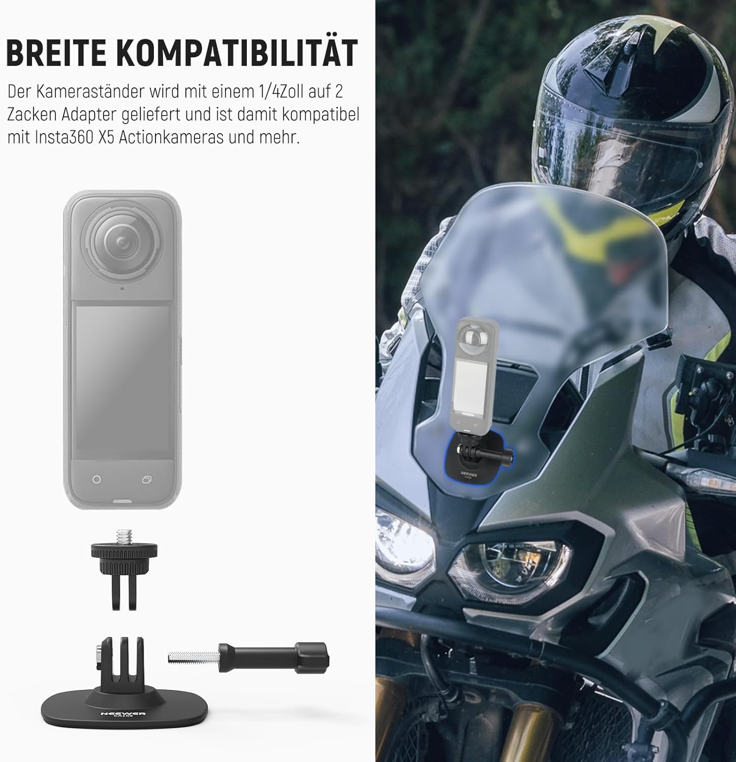 Streaming-Equipment - NEEWER Adhesive Mount Compatible with Insta 360 GoPro DJI AKASO Action Cam, 180° Tilting Flexible Car Helmet Holder Mount Base Adapter for POV Video Recording Live Streaming, for 1/4 Inch Accessories – Bild 5
