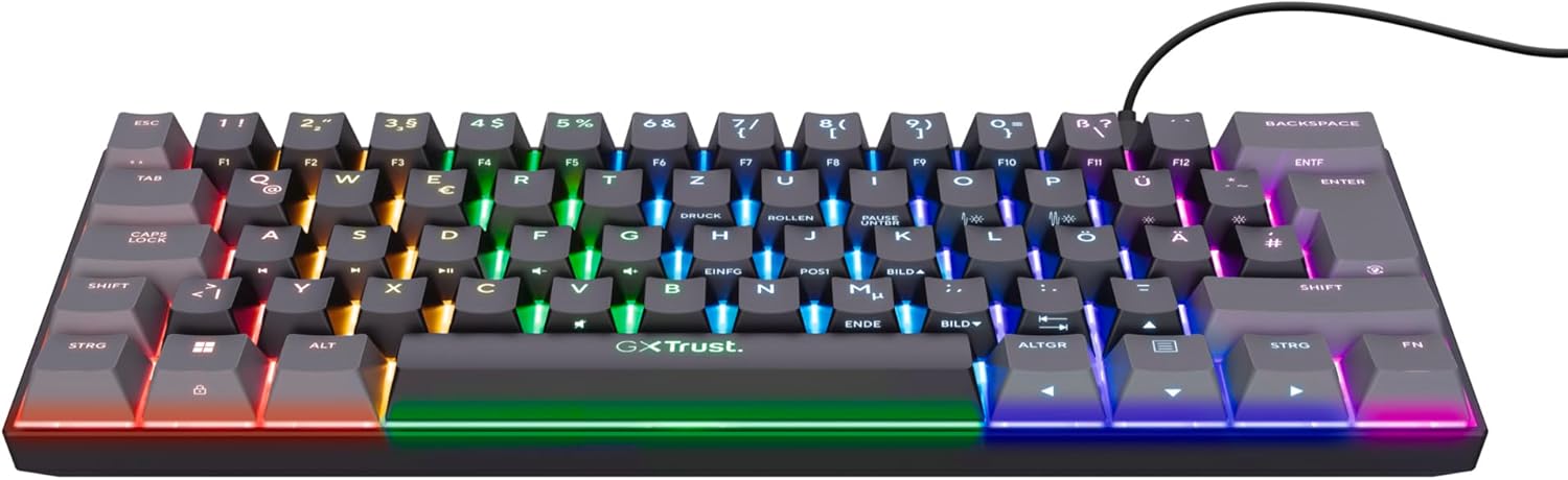 Gaming Tastatur & Maus - Trust Gaming GXT 867 Acira 60% Mechanische Tastatur Deutsches QWERTZ Layout, RGB Beleuchtung, Doppelt Belegte Tasten, USB Mini Tragbare Programmierbare Kleine Gaming Tastatur 60 Prozent PC Laptop – Bild 10