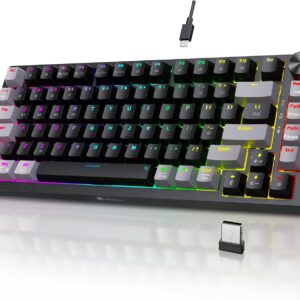 Gaming Tastatur & Maus – KOORUI Gaming Keyboards, 26 RGB Backlit Mechanical Keyboard Wireless/Wired Compatible Bluetooth 82 Keys Rechargeable 4000mAh Battery UK Layout with Red Switch