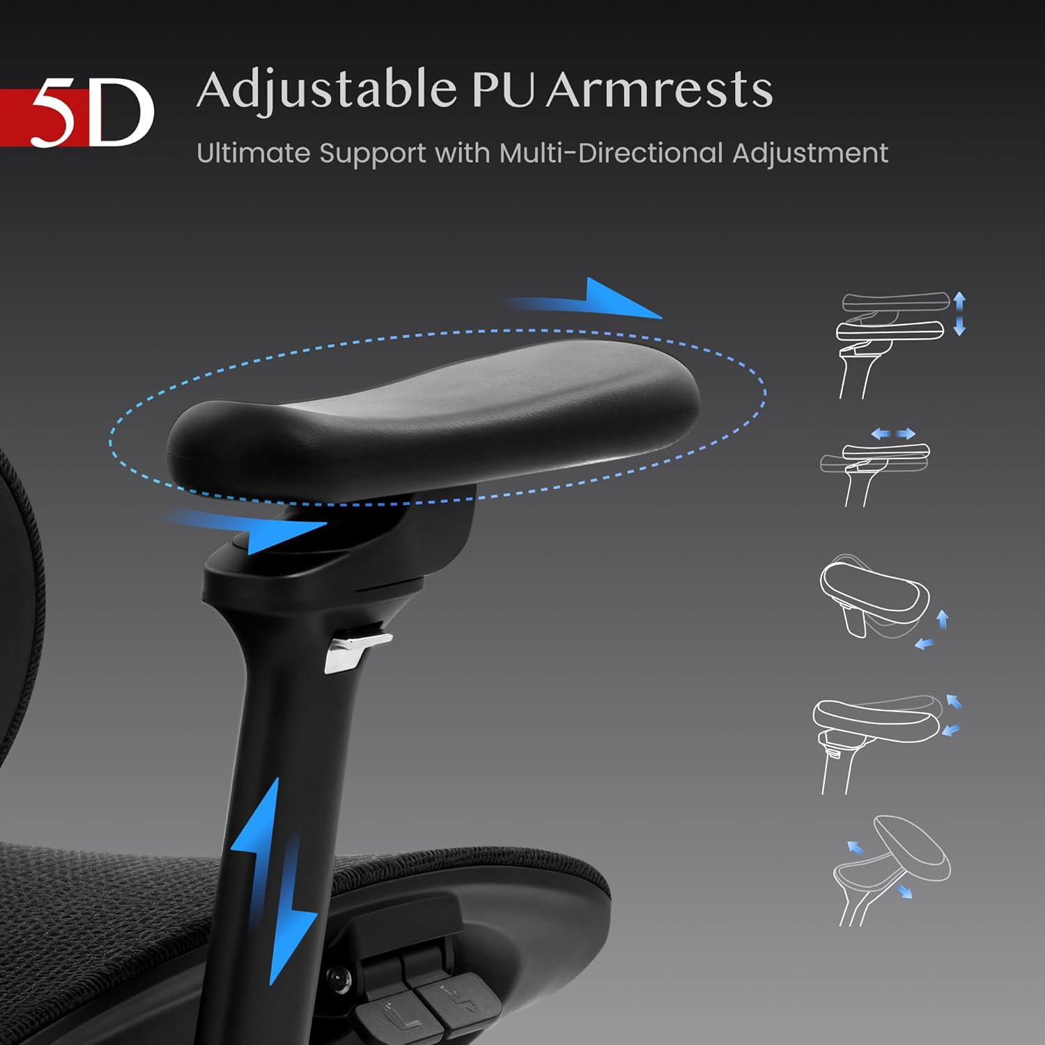 Gaming Chairs - FLEXISPOT ErgoX Max Ergonomic Chair, Up to 300 kg Load Capacity, with 4D Headrest and 5D Armrests, One-Piece Back and Lumbar Support, Office Chair for Work and Gaming, Black – Bild 6