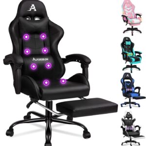 Gaming Chairs – ALFORDSON Gamer Chair Gaming Chair with Retractable Footrest, Racing Chair with 8 Massage Points, 150° Tilt, Ergonomic Executive Chair, PU Leather, Height Adjustable, 180kg Load Capacity, Black