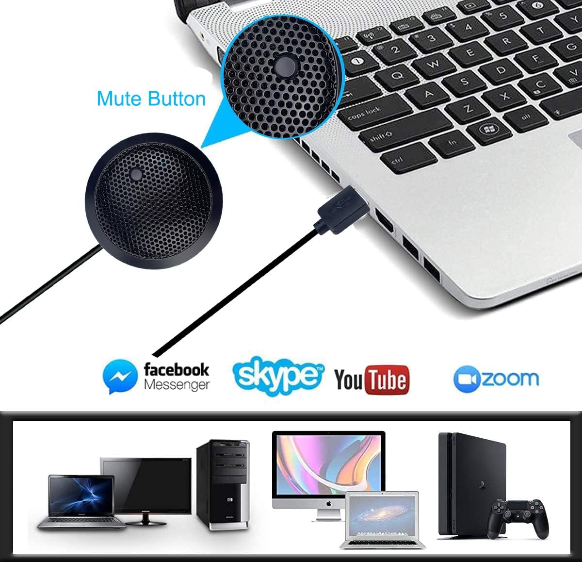 Streaming-Equipment - USB Conference Microphone, USB Microphone for Computer, 360° Omnidirectional Condenser PC Laptop Microphone with Mute Button for Online Meeting/Class, Zoom Call, Chats, Streaming, Plug & Play – Bild 5