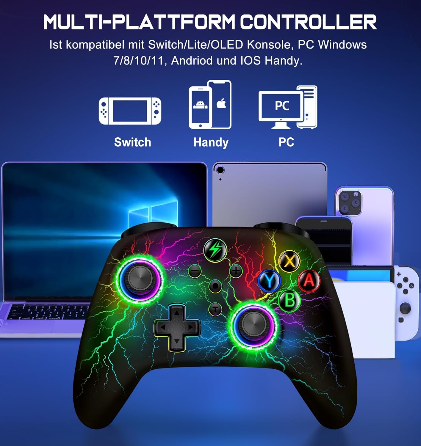 Gaming Consoles & Controllers - Wireless Controller for Switch/Lite/OLED Console - Switch Controller with Cool RGB Look, Programmable/Turbo/Wake Function, Precise Joysticks, Dual Motors Vibration – Bild 2
