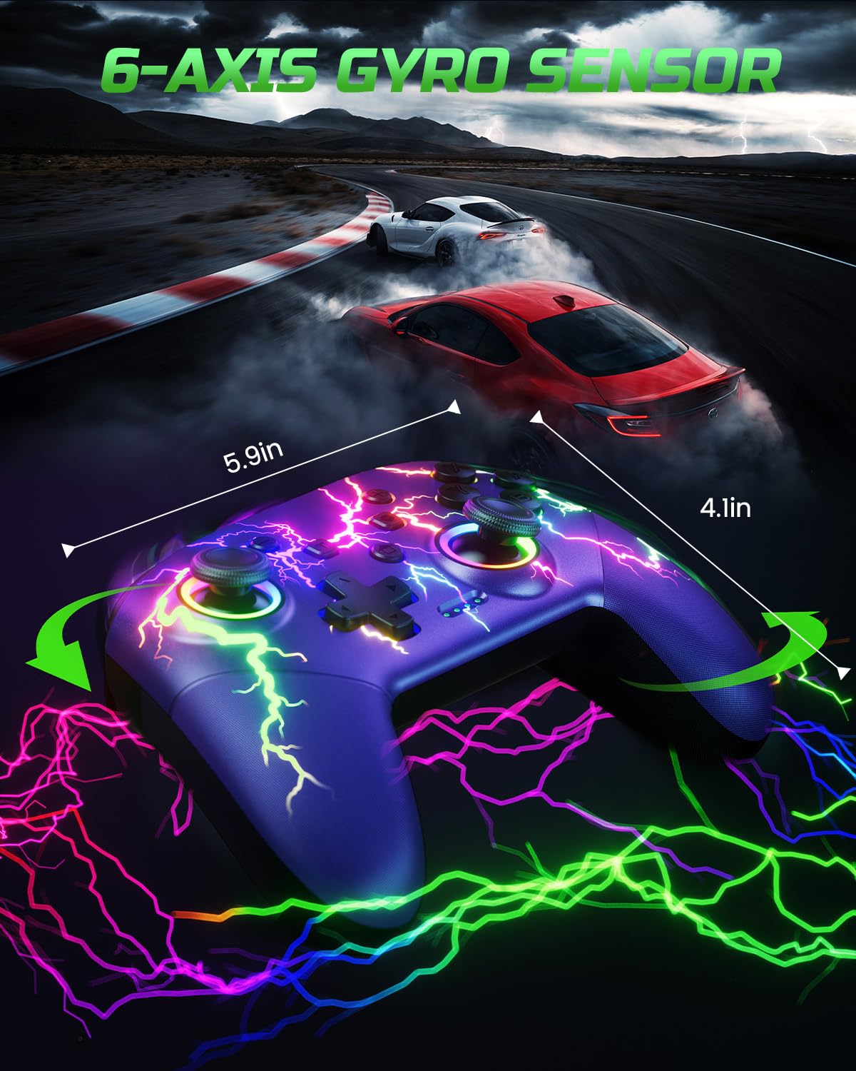 Gaming Consoles & Controllers - VOYEE Switch Controller kompatibel mit Switch/Lite/OLED/PC/Windows, 1000mAh Ergonomischer kabelloser Pro Controller mit Lightning LED Programmierbares Wake-up Vibration – Bild 6