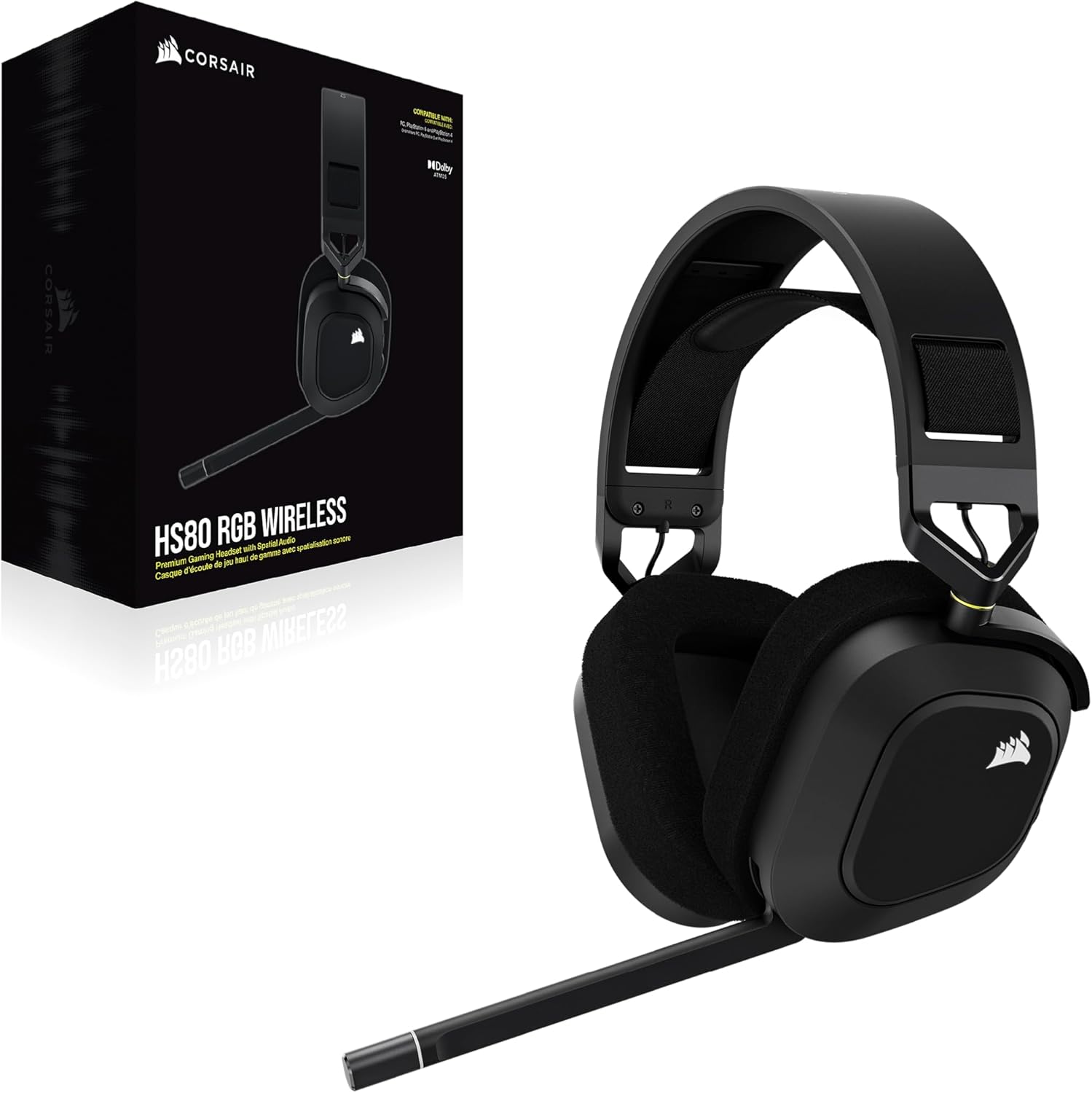 Gaming PC & Laptops - Corsair HS80 RGB Wireless Premium Gaming Headset with Dolby Atmos Audio, Omnidirectional Microphone, 18 m Range, Up to 20 Hours Battery Life, PS5/PS4 Wireless Compatibility, Carbon – Bild 8