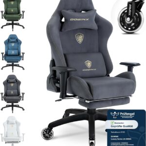 Gaming Chairs – Dowinx Gaming Chair, Breathable and Ergonomic Office Chair Made of Microfibre Velour, Soft Seat Feel Like Fur, Adjustable Desk Chair with Footrest, Light Grey