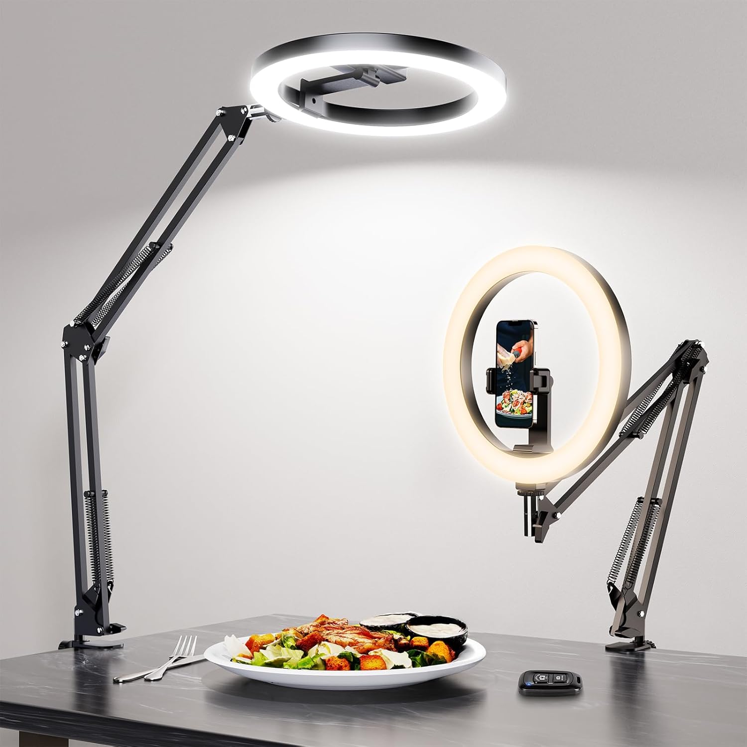 Streaming-Equipment - Overhead Tripod Mobile Phone with Ring Light for Kitchen & Food Videos - Ring Light with Tripod for Table | Ring Lights Ring Light for Kitchen, Baking, Recipe Shooting, Video Recording, Live Stream, Content Creation