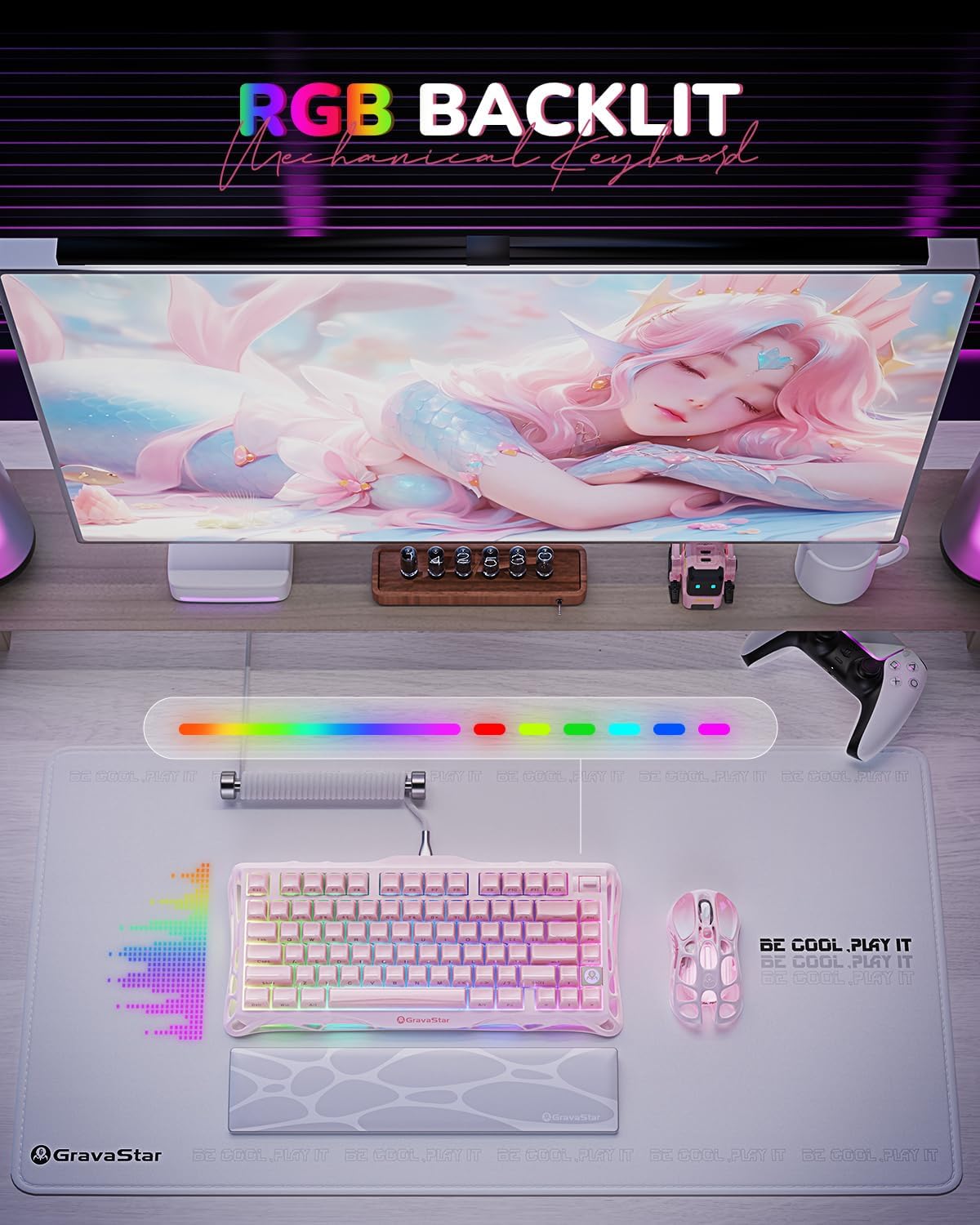 Gaming Tastatur & Maus - GravaStar Mercury K1 Mechanical Keyboard with Aluminium Frame, 75% Wireless Gaming Keyboard, Hot Swap Custom Keyboard with Button, Gasket, RGB Tri-Mode Keyboard, PBT Keycaps, 8000 mAh Pink – Bild 6