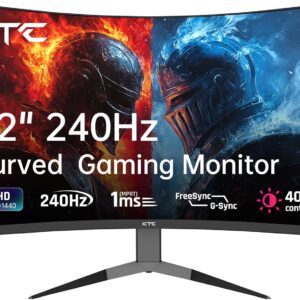Gaming PC & Gaming Monitors – KTC 32 Inch Curved Gaming Monitor, 1000R, 2K WQHD (2560 x 1440p), 240 HZ, 1 ms, Adaptive Sync, 122% sRGB, 4000:1 Contrast, 2 x DP 1.4 (240 HZ), 2 x HDMI 2.0 (144 HZ), Supports Tilt and Vesa