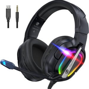 Gaming Consoles & Controllers – Fachixy FC200 Gaming Headset for PS4, PS5, PC, Xbox, Nintendo Switch, Gaming Headset with Cable and RGB Light, Stereo Surround Headphones with Microphone, Noise Cancelling Headphones – Stone Black